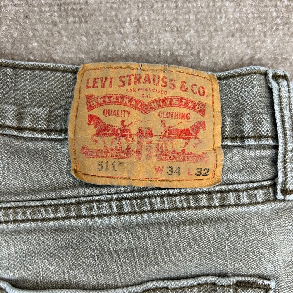 Levi's Jeans Mens 34x32 Green Cotton 5 Pockets Stretch Streetwear Straight Leg - Picture 6 of 16